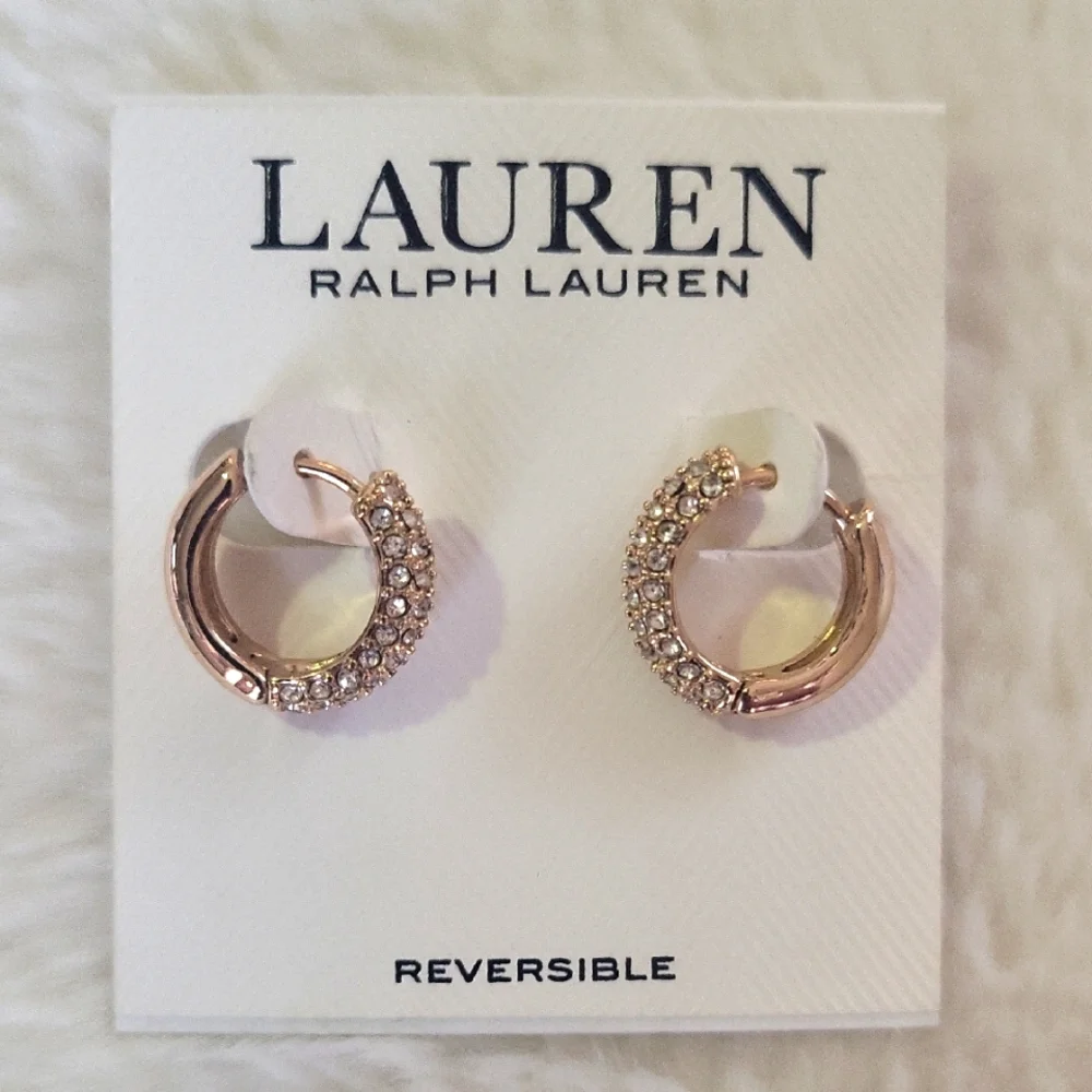 Lauren Ralph Lauren Crystal Embellished Gold Earrings - Picture 1 of 3